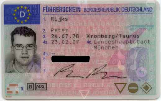 A scan of Pete's German drivers license