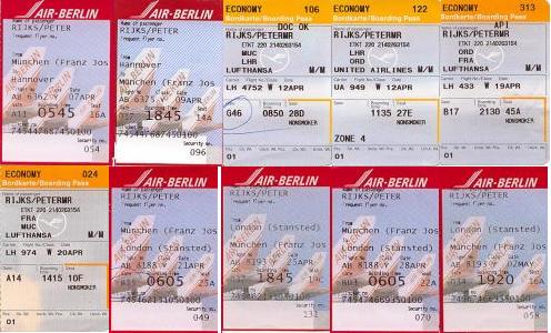 Collage of 10 boarding pass stubs